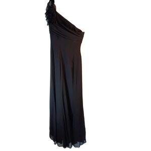 Jim Hjelm Occasions Black Chiffon One Shoulder Ruffle Formal Gown Dress 6